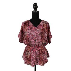 Calvin Klein Jeans Womens Pink & Black Abstract Print Blouse Size Medium